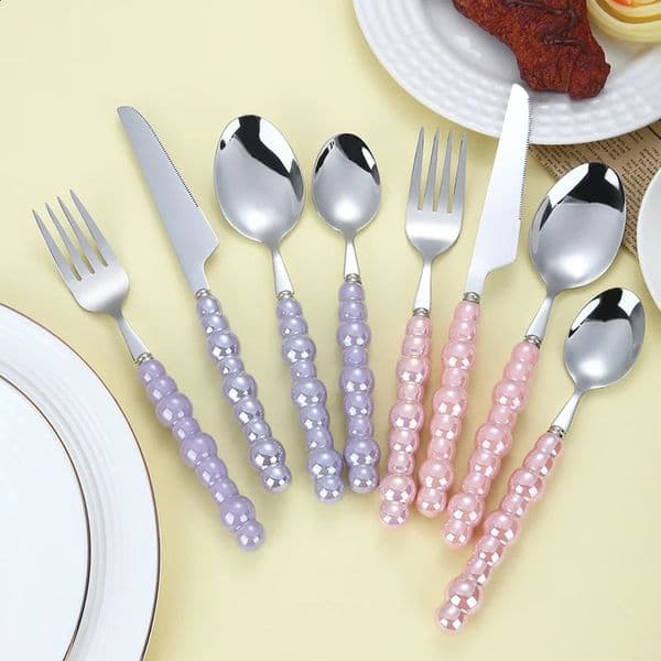 4Pcs Fashion Pearl Handle Cutlery Set Creativity Stainless Steel Knife Fork Western Steak Tableware Table Decor Gifts 251202