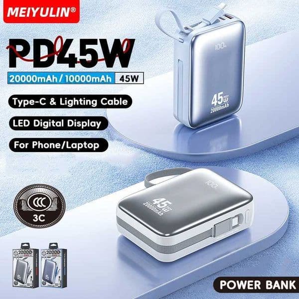 20000mAh 45W PD Power Bank 10000mAh Portable USB C Cable Fast Charging Mobile External Battery For iPhone Laptop H251209