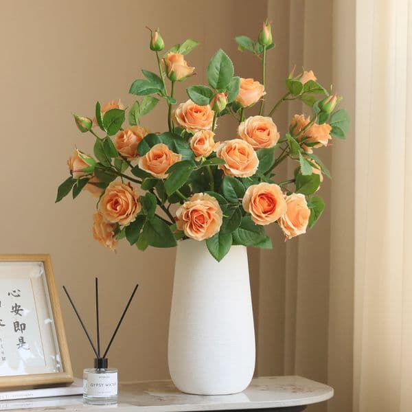 5 Heads Artificial Roses Silk Cloth Flowers for Wedding Birthday Party Home Room Table Decor Flower Arrangement Easter Spring Bouquet Table Centerpiece Vase Filler