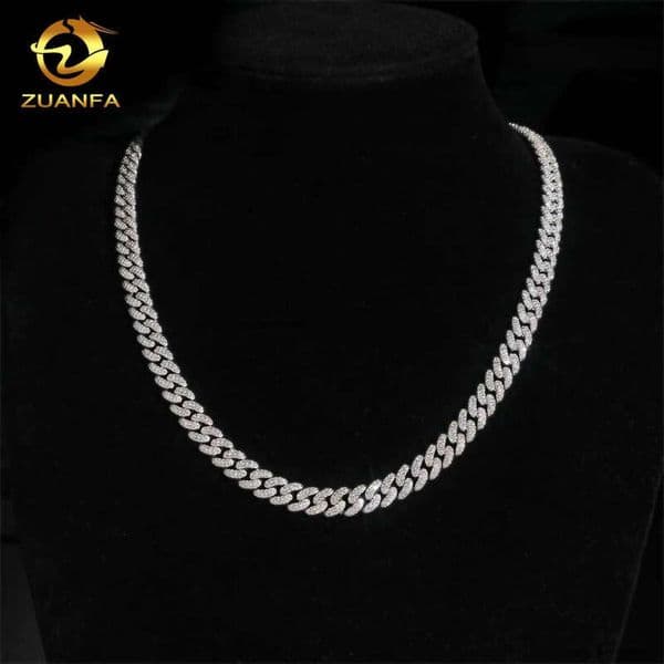 VVS Moissanite Moond Shape 2 Rows 8mm Necklace Soldier Silicon Stone Cuban Chain 925