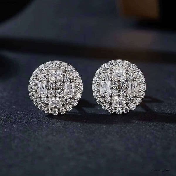 Luxurious Jewelry Round GRA Long Stick Bread Cut Ice Out VVS Moissanite 925 Sterling Silver Hui Shi Earrings