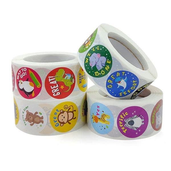 500pcs/roll Round Animal Stickers Adorable Incentive Stickers Cute Labels Gifts Kids Teacher Reward Motivational Decorations W0224