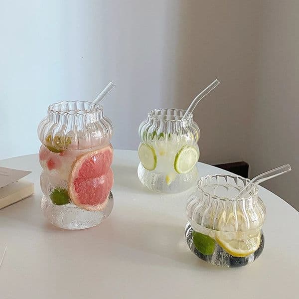 Transparant Glass Cup Creative Wave Shape Glass Cup Cold Coffee Juice Milk Tea Drinkware Dining Bar Whisky Striped Water Cup 251204BJ