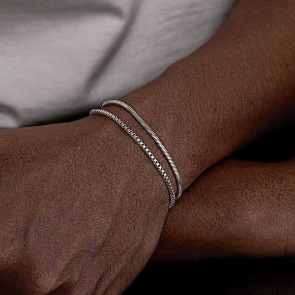 2pcs/set Simple Thin Chain Bracelets for MenSquare Box Chain BraceletStainless Steel Jewelry GiftXJ251209