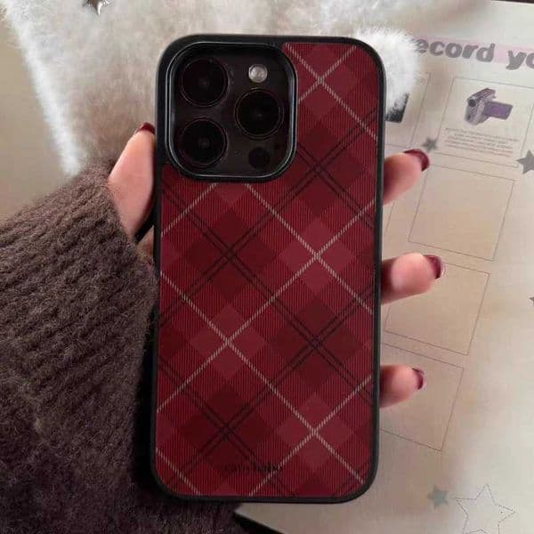 INS Trendy Chirismas Red Diamond Grid Pattern Phone Case For iPhone 17 Promax Air 16 15 14 12 13 11 Pro Max Plus Anti Fall Cover M251209