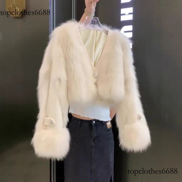 real fur coat women Cross-Border Foreign Trade Hot-Selling Large V-Neck Faux Fox 2025 Autumn Winter Elegant Petite Short Fur Coat