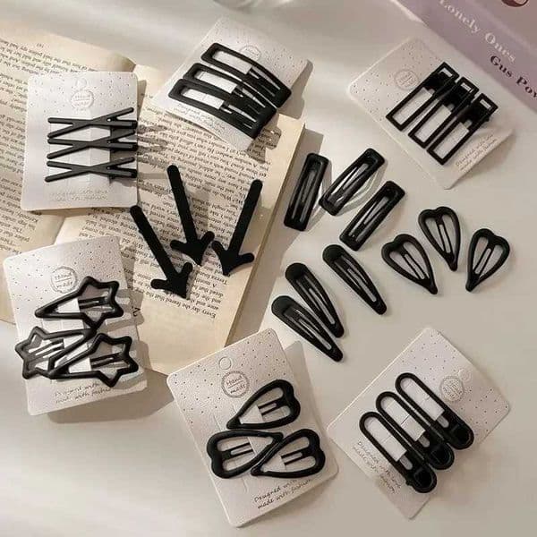 New 3pcs Black Hair Clips Black Versatile Simple Bangs Hairpins Broken Hair Fixed Clips Love Star Fore Styling Bangs BB Clip X251209
