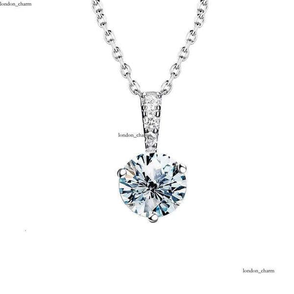 Stylever Real 1 CT Round Carbon Silicon Stone Pendant Necklace Female Sterling Sier Engagement Jewelry Gift