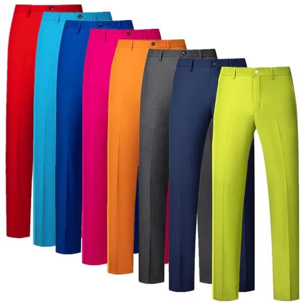 Men Solid Colour Formal Suit Pants Black Red Royal Blue Homme Wedding Office Social Slim Fit Trousers 251129