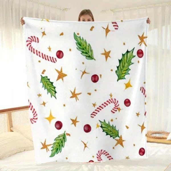 Luxurious heavy-duty French fleece blanket - Four season soft double-sided fleece with red and gold Christmas holiday patterns H251209