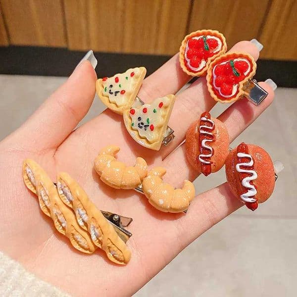 Funny Food Clips 5-Pack Cute Duck, Pizza, Hot Dog, Bread Hair Pins for Side Bangs - Popar S260326 S260326