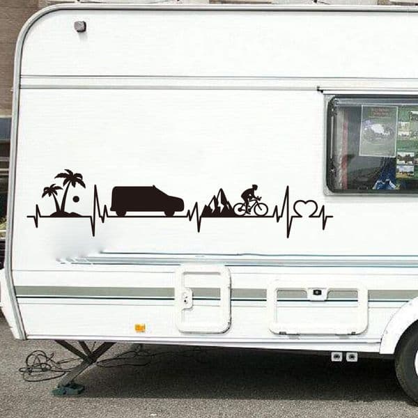 Camper Rv Electrocardiogram Travel Van Wall Decal Explore Bike Palm Tree Heartbeat Wall Sticker Bedroom Vinyl Home Decor