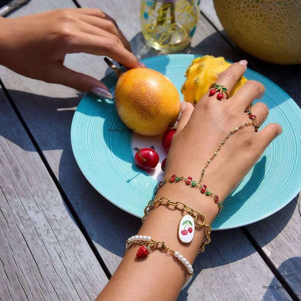 VVS Moissanite Fashion 18k Gold Plated Sterling Silver Jewelry Sweet Romantic Colorful Crystal Flower Finger Bracelet Set for Women