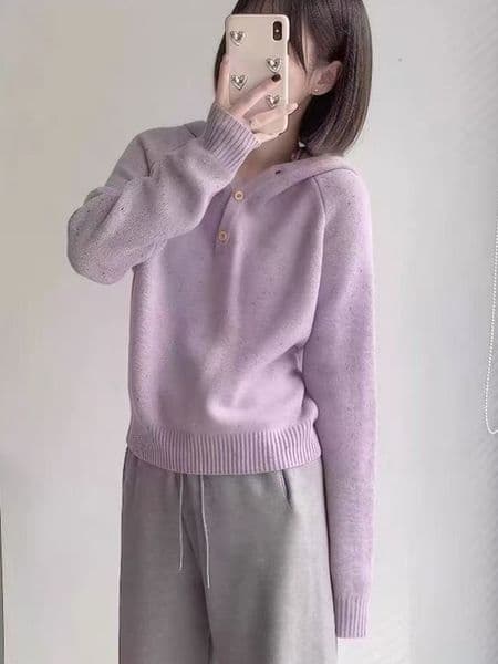 C12092 Wool Hooded Knit Sweater Long Sleeve