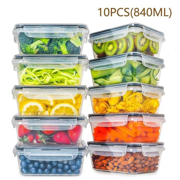 10 Pieces BPA-Free Reusable Square Kitchen Storage Containers Set - 840ml Microwave Freezer Safe Dishwasher Friendly Lunch Bo 251204