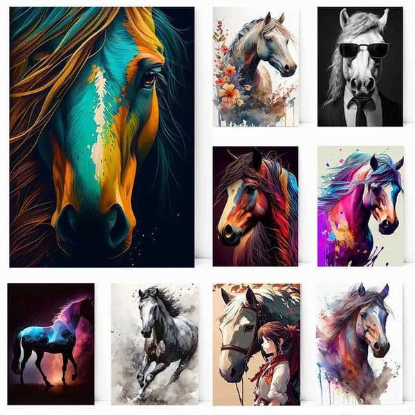 Watercolor/Anime Various Styles of Cool Horse Poster Canvas Printing Wall Art Picture He Decor Gift for People Who Like Horses H251208