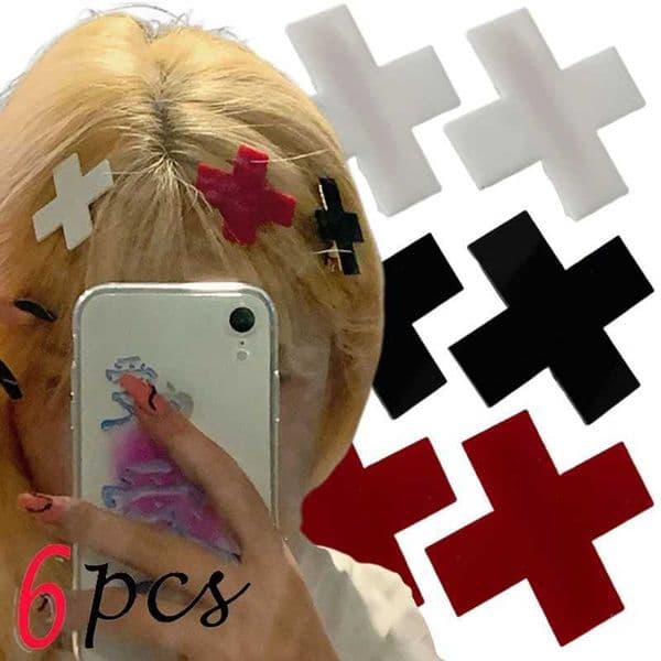Y2K Red Cross Hair Clip Punk Gothic Hip-hop Charm Black Cross Barrettes Girls Cosplay Bobby Pin Vintage Hairpins Cool Unique X251209