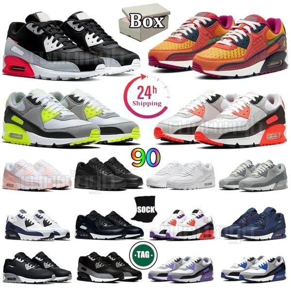 Designer 90 90s Running Shoes Triple White Black UNC Mesh Leather Gum Surplus Safety Orange Grape For Mens Womens Outdoors Sport Sneakers Trainers With Box Size 36-47
