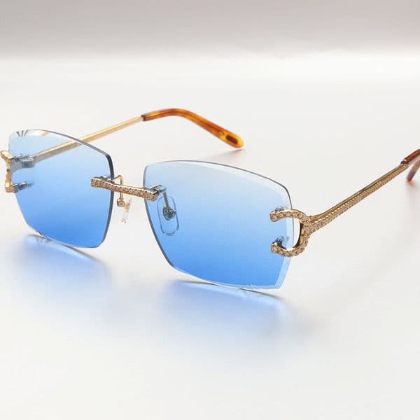 New Sunglasses Trimmed Lens Glasses Unisex Rimless Sunglasses with Moissanite Accents & Trimmings | 18k Gold Eye Wear for Women and Men Eyeglasses or Sun glasses