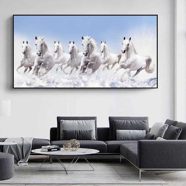 7 White Running Horses Canvas Painting Posters and Prints Wall Art Picture H251208