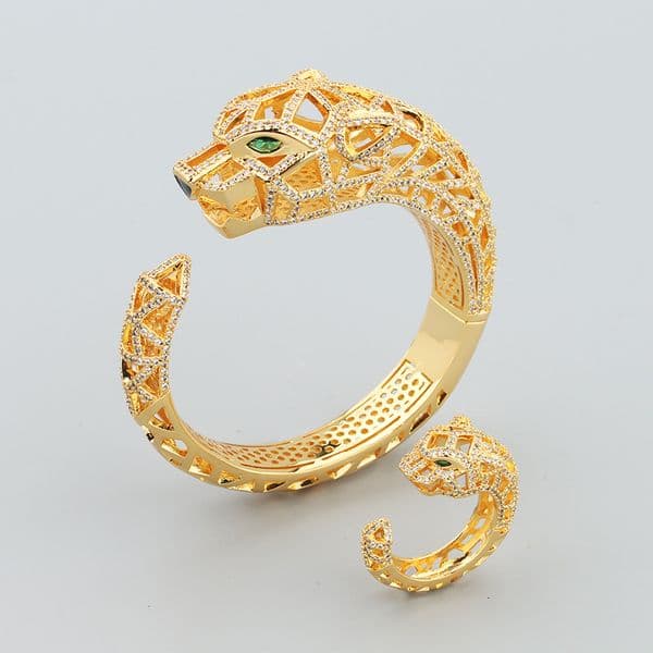 Winter New Style Bold Exaggerated Big Leopard Hollow Zirconia Bracelet Cheetah Ring Fashion Open Bracelet