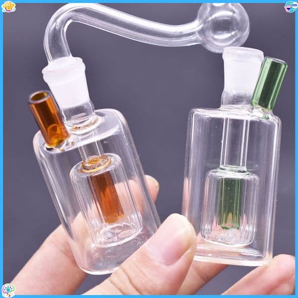 cheap mini colorful square glass oil burner Mini bongs hookah Smoking Bubble Small Water Pipes Hand Pipe with 10mm male oil bowl