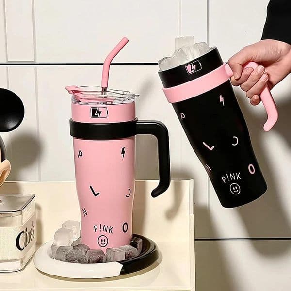 tumblers with handle and straw lid vacuum insulated water bottle straw cover silicone boot leakproof travel coffee cup 40oz