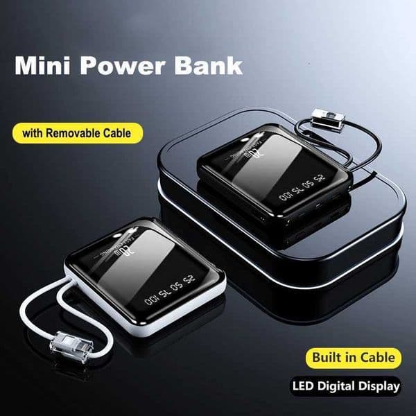 20000mAh Mini Power Bank Fast Charge With Cable Portable External Battery Charger For iPhone 17 Powerbank H251209