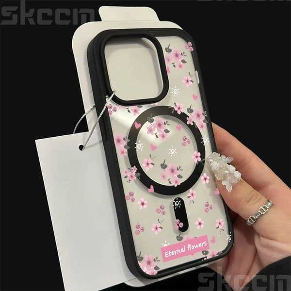 Cute Pink Small Flower Clear Phone Case For iPhone 16 Pro Max 14 15 Plus 11 12 13 XS XR 16E Matte Magnetic Wireless Charge Cover M251209