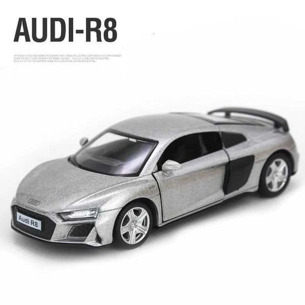 136 Scale Audi R8 Alloy Diecast Cars Model Toy High Simulation Metal Body Doors Opened Pull Back Vehicles For Childrens Gifts Y251209