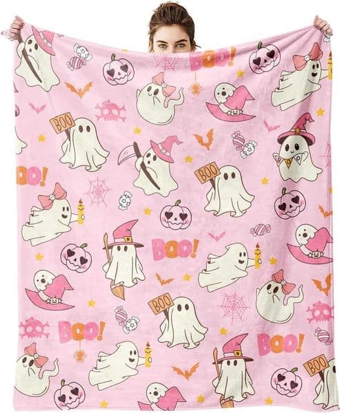 1PC Halloween Theme Throw Blanket Cute Ghost Boo Lovely Thin Blanket Gifts for Couch Bed Car He Camping all season use H251209