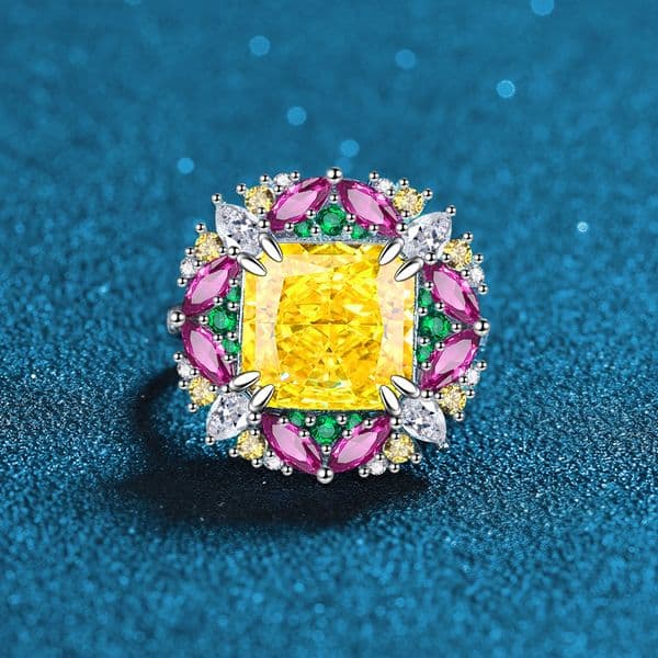Designer Luxury Hari Candy Collection Ice Flower Cut S925 Full-Body Sterling Silver Adjustable Open Ring for Women Golden Yellow High-Carbon Diamond Fashion Ring