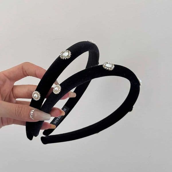 Retro velvet headband For girl women hair band flower rhinestone fascinator Designer vintage Hoops 2025 makeup pearl kpop new inT251210