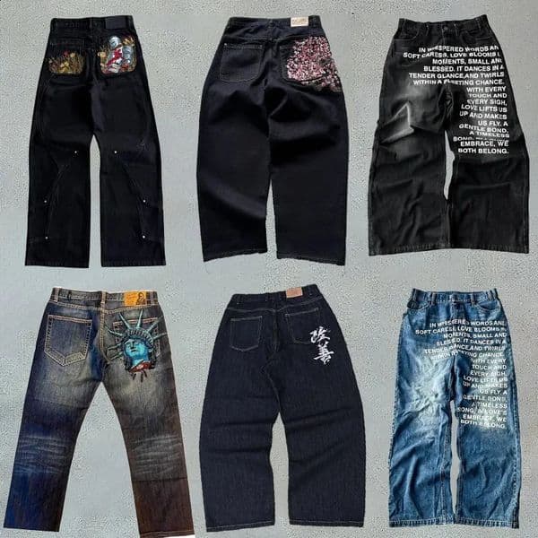 Y2K Jeans Retro Washed Printed Letter Style Baggy Wide Leg Pants Gothic Hip Hop Unisex Jeans Stylish Harajuku High Street Jeans 251205