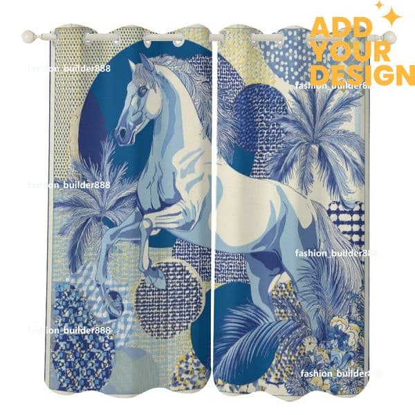 Custom Designer H Blackout Curtain for Bedroom 52x72 inch Long 2 Panels Luxury Horse Pattern Darkening with Grommet Insulated Blinds Privacy for Living Room H6