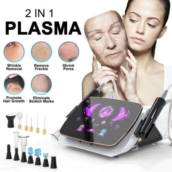 Professional 2 Handles Cold Plasma Beauty Machine Facial Acne Treatment Reduce Wrinkles Remove Scars Hair Restoration Skin Tightening Device Therapy For Home Use