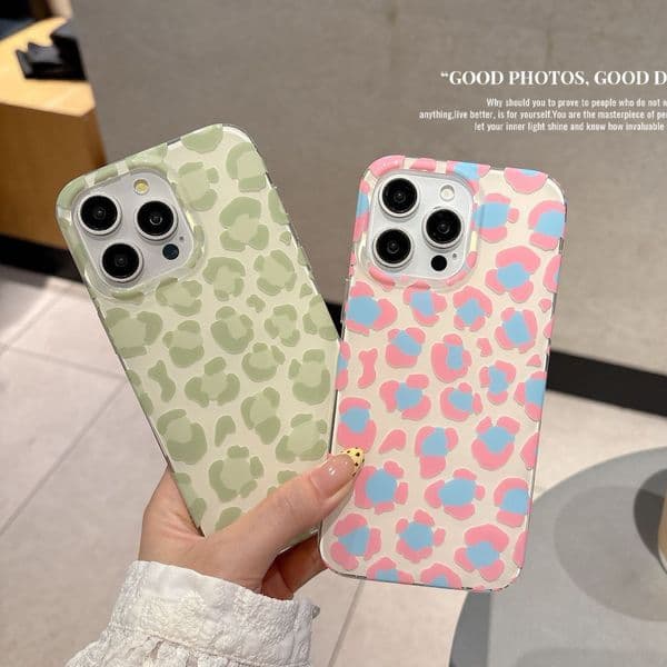 Cross-Border Pink Green Leopard Print Case 17 Pro, Apple 16 Pro Max, Fashionable for Women in Europe and America, Compatible with iPhone 15/14