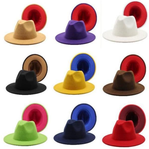 Panama Cap Jazz Formal Hat Lady Felt Fedora Hats fashion Patchwork wide Brim caps Unisex Trilby Chapeau for Men Women Red Black