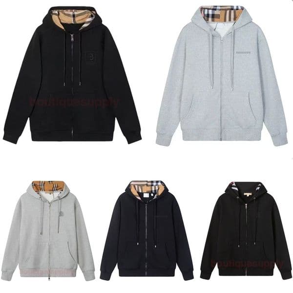 Designer hoodie Men's Pullover Seasonal Sportswear hoodie Casual Plaid Patchwork Zip-Up Cardigan Hooded Long Sleeved Jacket Loose Cotton outdoor coat