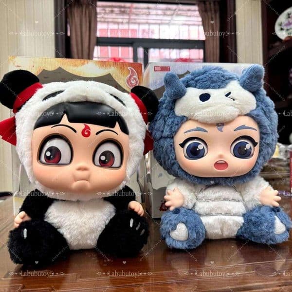 Ne Zha 2 Hug Series Vinyl Face Plush Doll Set Panda Nezha & White Dragon Ao Bing Cute Cartoon Character Stuffed Toy Collectible Gift For Labubu Doll Fans