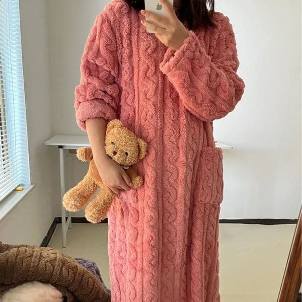 Bathrobe womens bathrobe coral padded thickened warm pajamas dress winter college students homewear plus size clothes c 251208