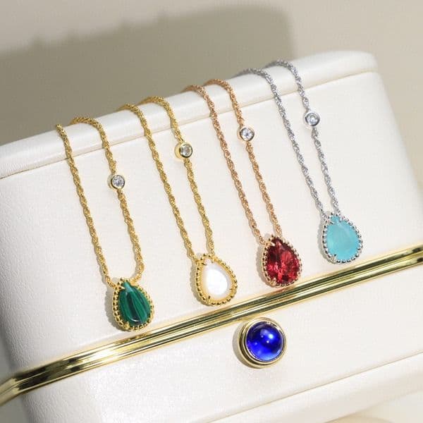 Designer water drop necklace pendant 925 silver gold plated with natural gemstones 45CM classic style With box 007