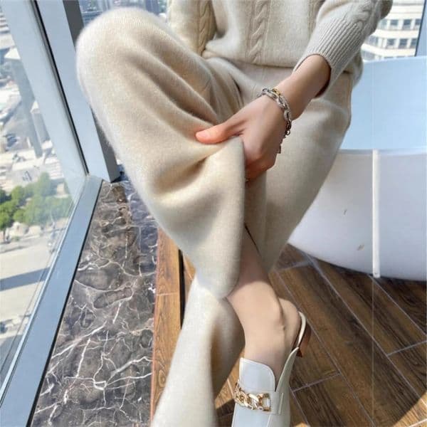 Thickened 100 Wool Wide Leg Pant Loose Straight Drapey Versatile White Casual Long Trousers Autumn Winter High Waist 251201BANJIA