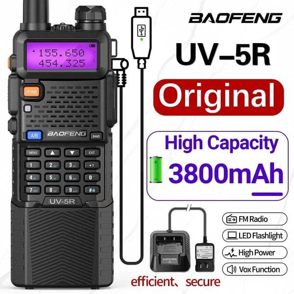 Baofeng UV 5R 3800mAh Walkie Talkie Long Range USB Charger UHF VHF Dual Band Two Way Radio Transceiver Ham Radio For UV K5 M251210