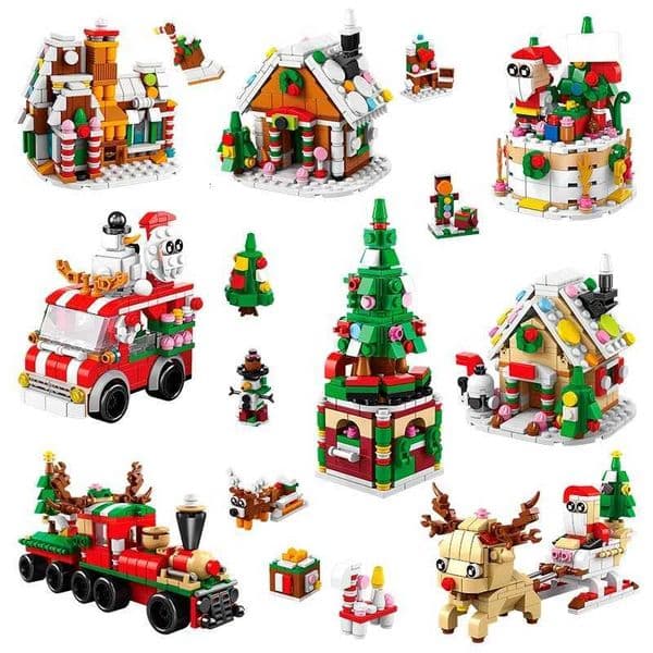 6 In 1 Creative Christmas Series Building Blocks Set Kawaii Reindeer Winter Village Mini House Model DIY Bricks Toys For KidsT251210