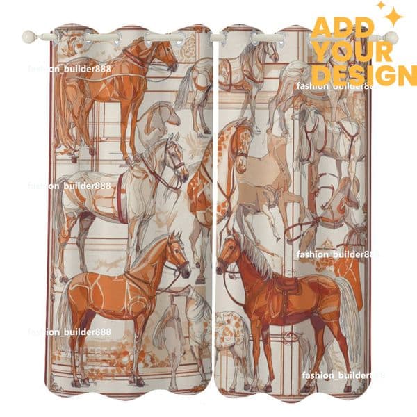 Custom Designer H Blackout Curtain for Bedroom 52x72 inch Long 2 Panels Luxury Horse Pattern Darkening with Grommet Insulated Blinds Privacy for Living Room H8