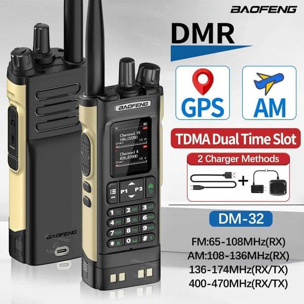 Baofeng DMR DM-32 Digital Walkie Talkie GPS Dual Mode Analog TDMA Dual Time Slot 4000CH Air Band APRS Two Way Ham Radio DM-1701 M251210