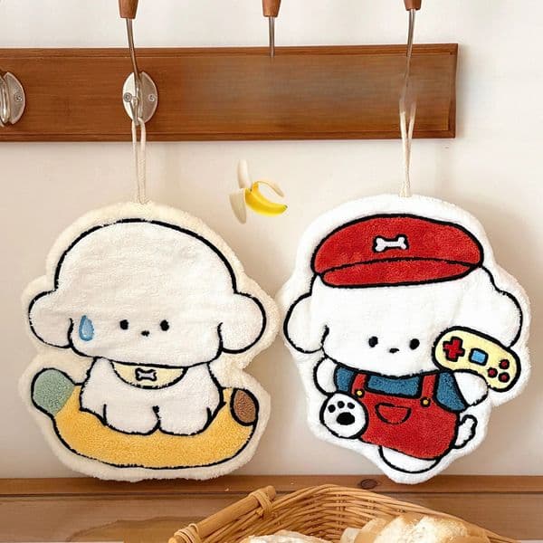 1/4 Pcs Cute Puppy Hand Towel Thickened Quick Drying Absorbent Handkerchief Cloth Coral Fleece Kitchen Bathroom Towel 251202