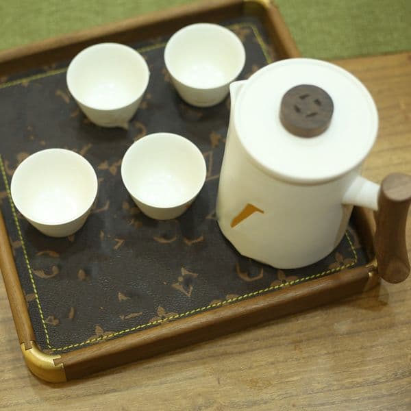 Designer Luxury White Sets, Portable Ceramic Teaset, 4Pcs Tea Cups And Fairness Cup Walnut Handle & Filter,