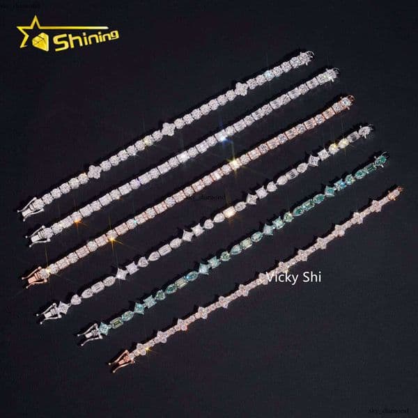 VVS Moissanite Hot Selling Bracelet for Women and Men, Ice-Cold Boutique Jewelry, 925 Sterling Silver Silicon Stone Cross Bracelet, Tennis Chain